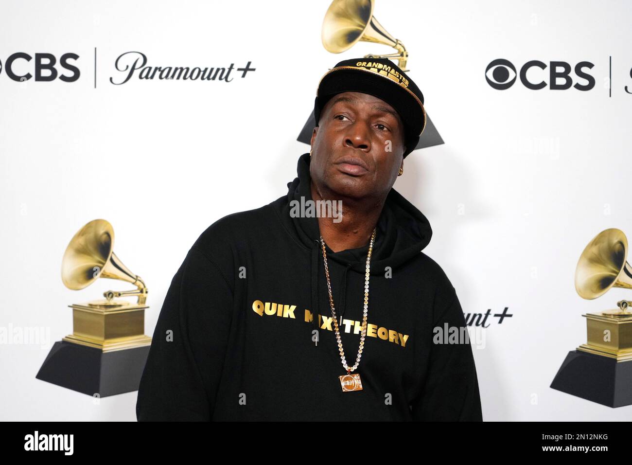 Grandmaster Flash poses in the press room at the 65th annual Grammy