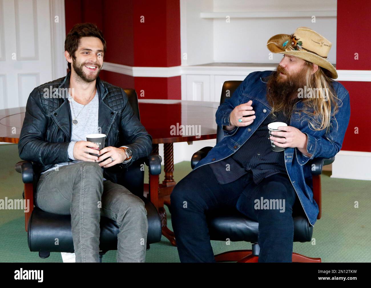 In this Oct. 28, 2015 photo, Thomas Rhett, left, and Chris Stapleton ...