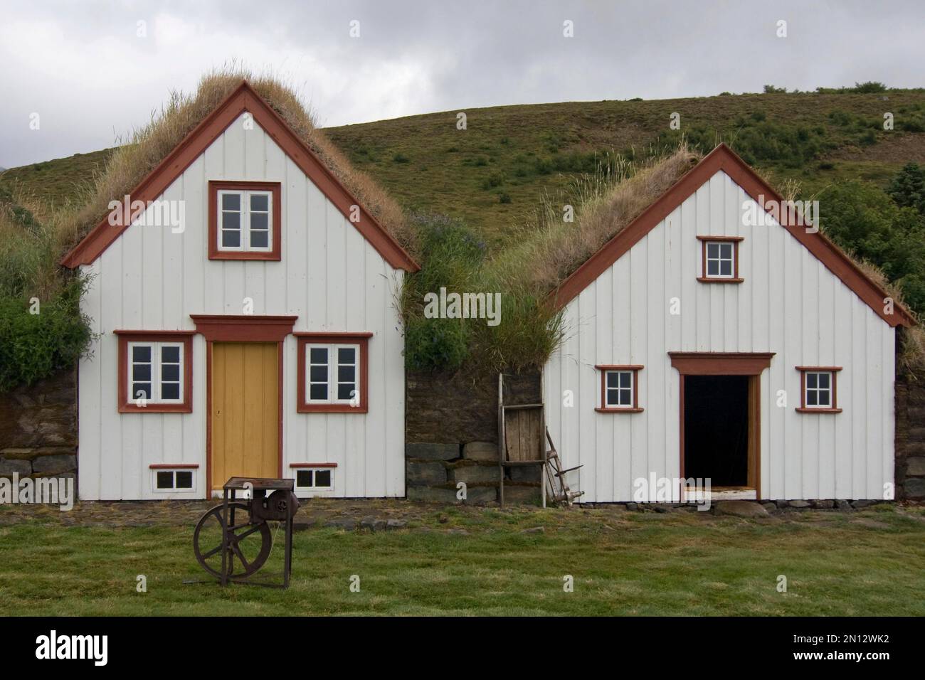 Grass sod houses, peat homestead, museum, Laufas, Iceland, Europe Stock Photo