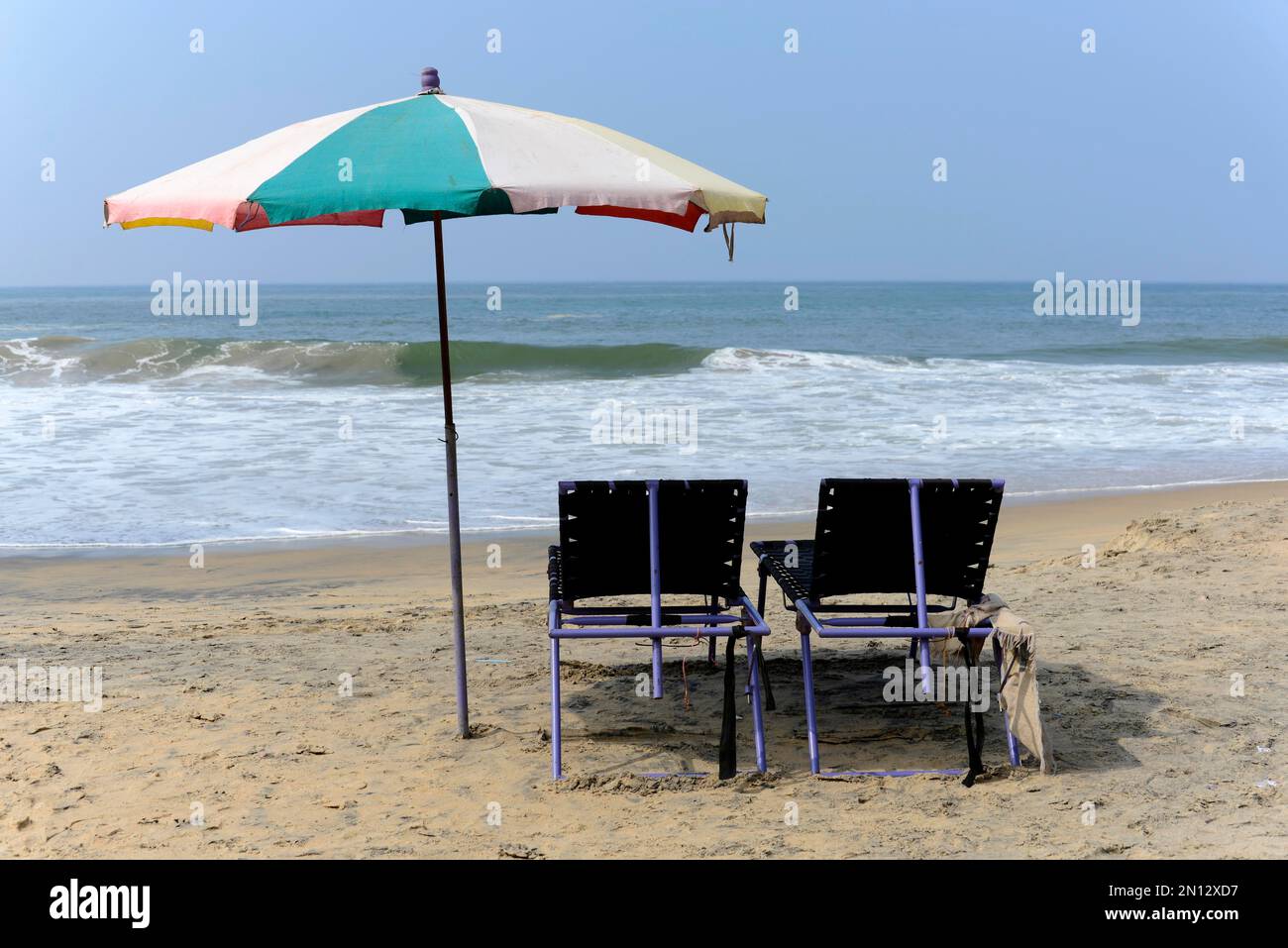 Beach lounger on the beach of Kovalam, Malabar Coast, Malabar, Kerala, South India, India, Asia Stock Photo