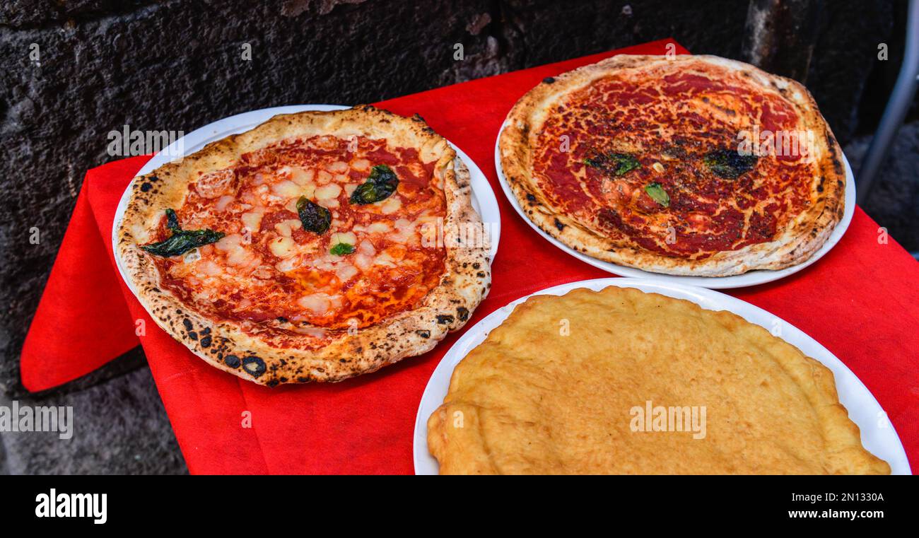 Street restaurant, pizzas, Via dei Tribunali, Naples, Italy, Europe Stock Photo