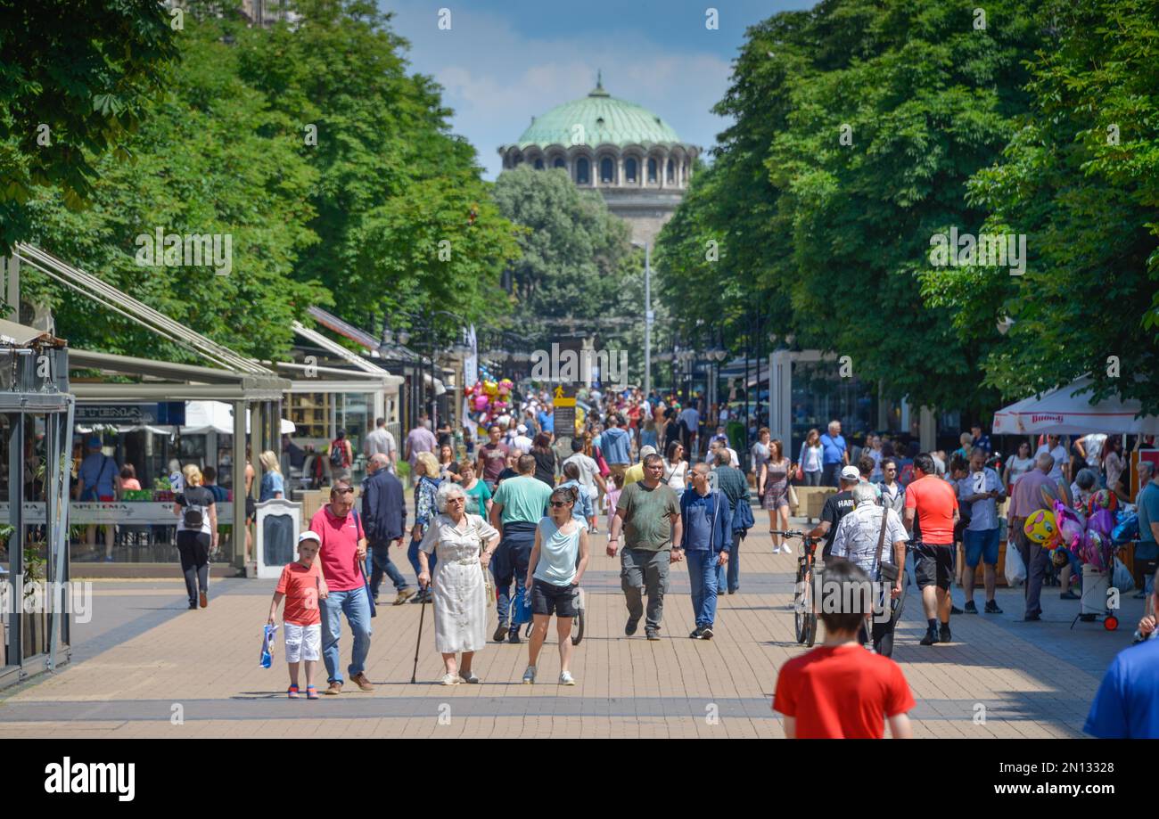 Pedestrian in busy pedestrian zone, Vitosha Boulevard, Sofia, Bulgaria, Europe Stock Photo