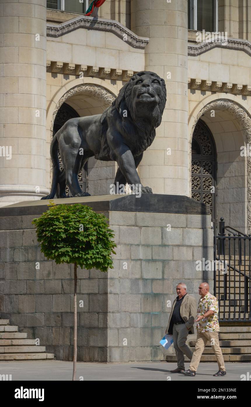 Lion sculpture, Palace of Justice, Sofia, Bulgaria, Europe Stock Photo