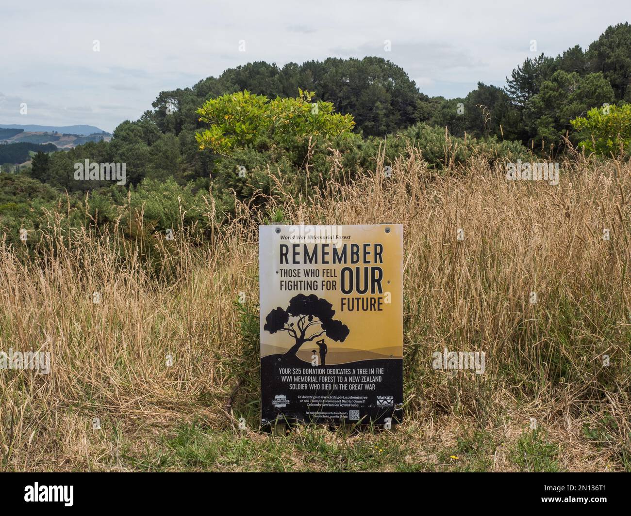 Reforestation sign at Cathedral Cove Walk, Cathedral Cove Marine Reserve, Hahei, Coromandel