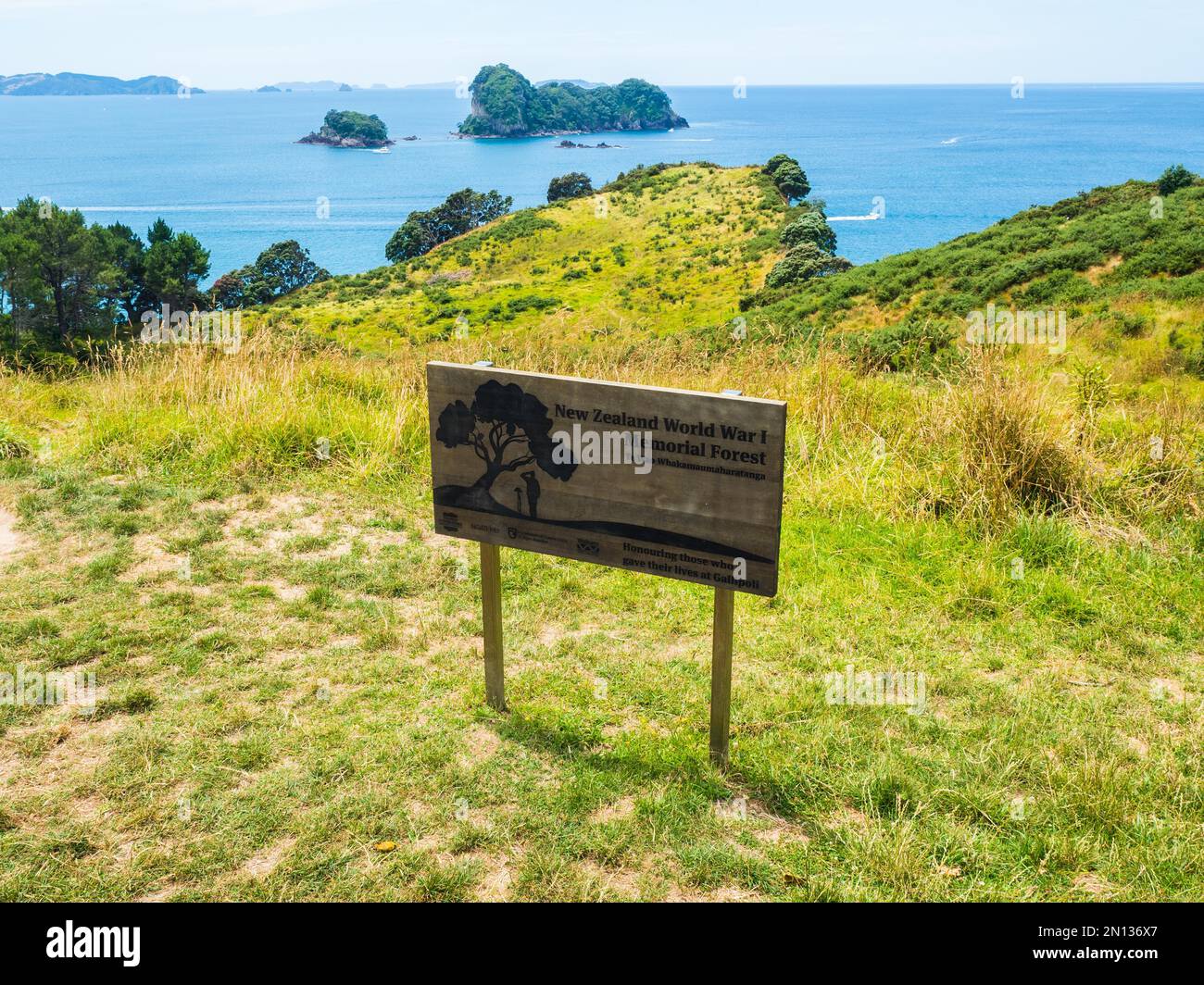 Reforestation sign at Cathedral Cove Walk, Cathedral Cove Marine Reserve, Hahei, Coromandel