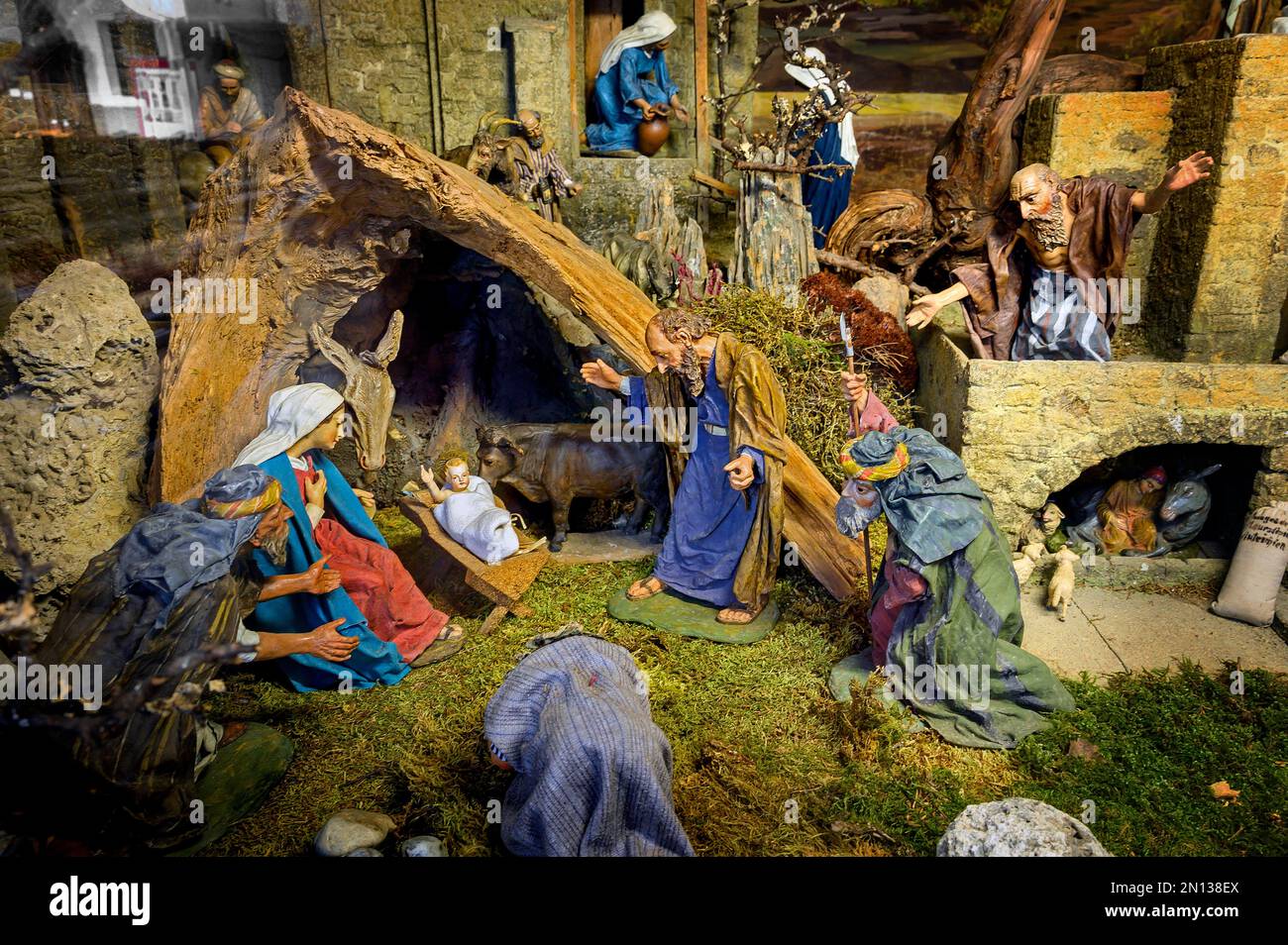 Nativity scene in St. Anton Catholic Church in Kempten Allgäu, Bavaria, Germany, Europe Stock Photo