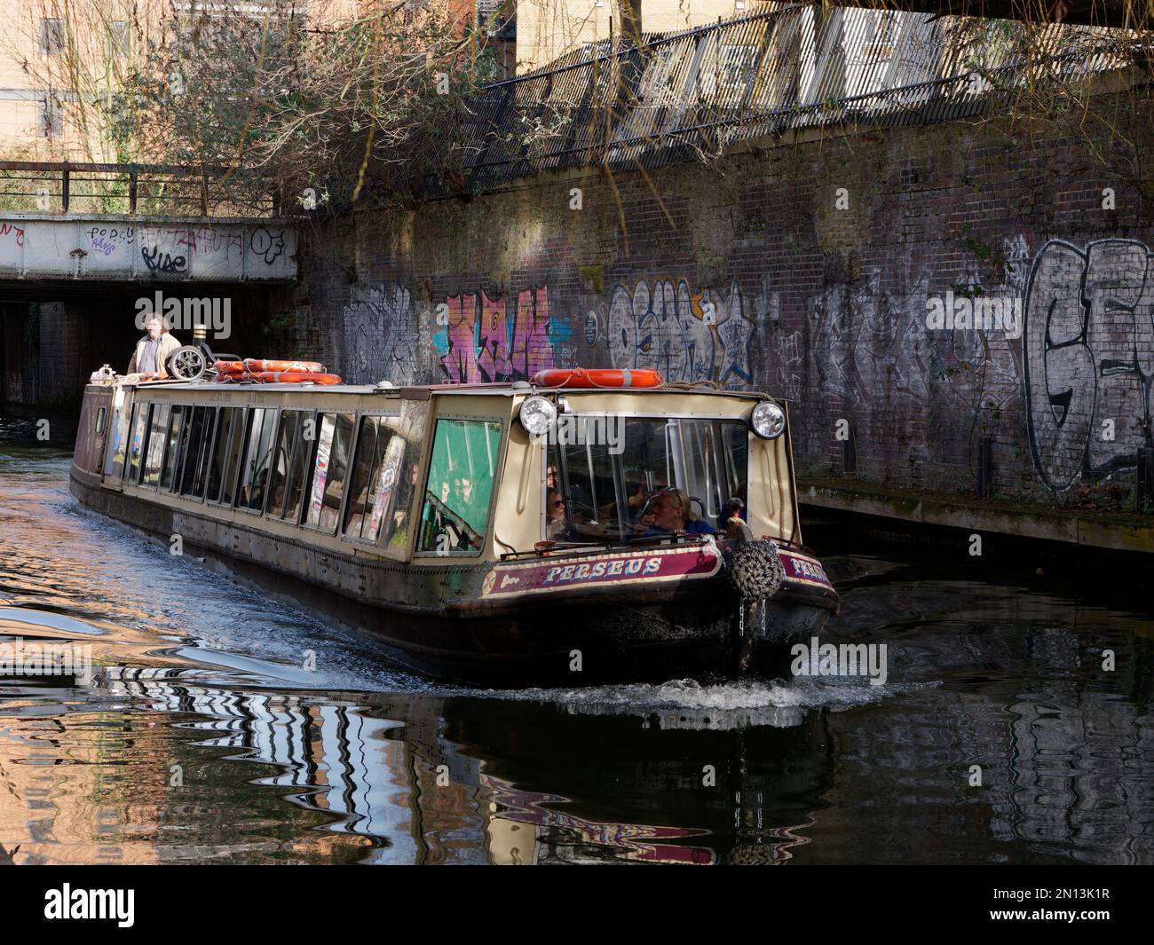Passenger Barge on The regents Canal on a winters day, London England Stock Photo