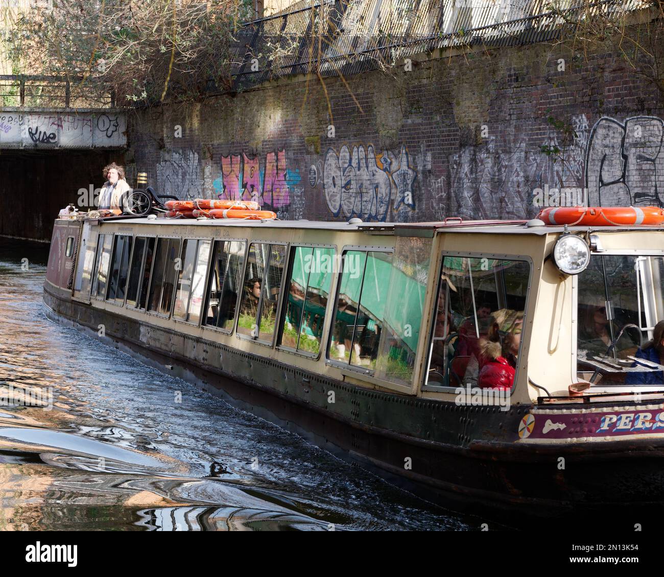 Passenger Barge on The regents Canal on a winters day, London England Stock Photo