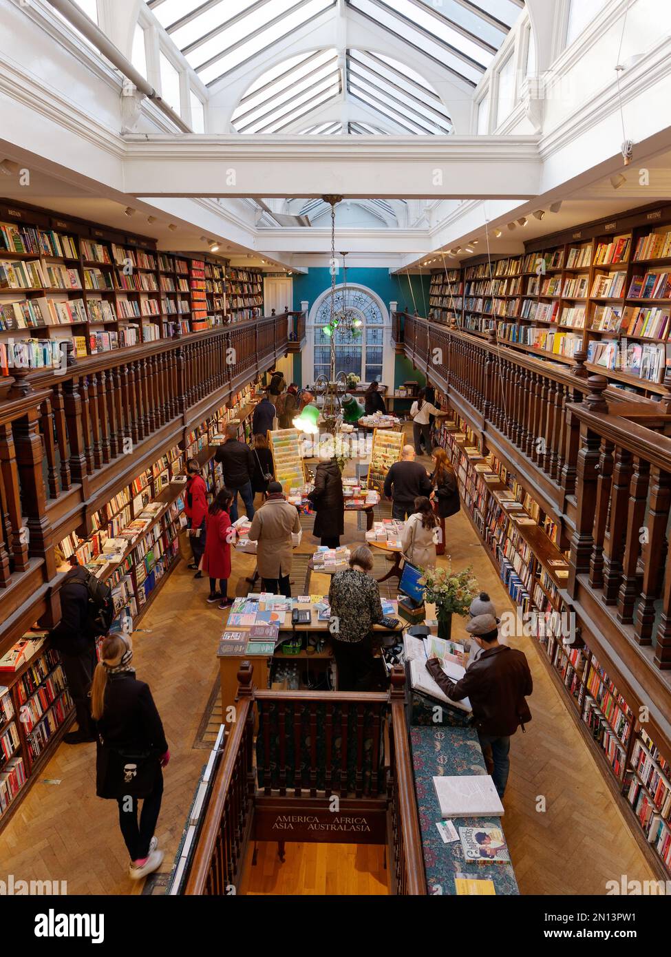 Elegant interior muliti level of Daunt bookshop in Marylebone High Street, London England Stock Photo