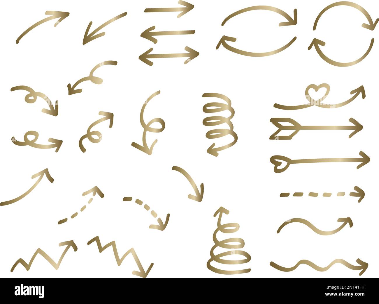 Gold gradation handwriting arrow set. Arrows in the form of arrows