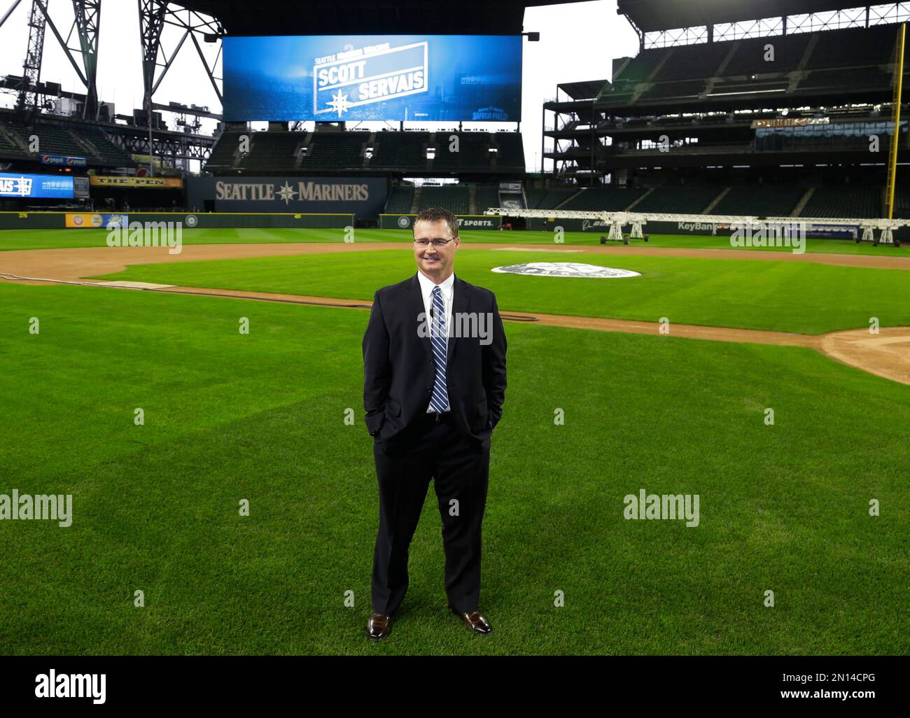 New Seattle Mariners manager Scott Servais poses for a photo on the