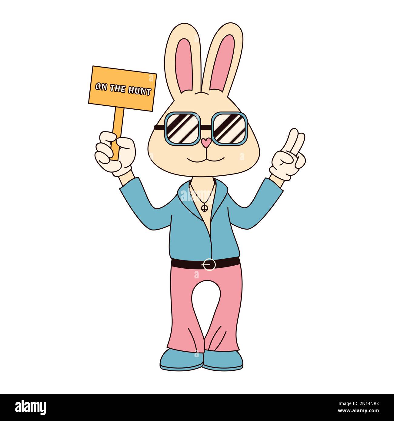 Groovy hippie Happy Easter character. Easter bunny in trendy retro 60s ...