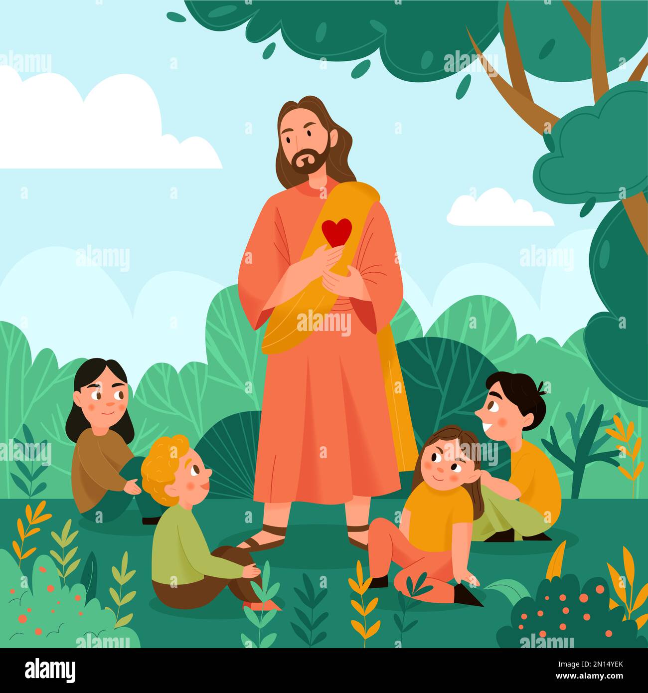 Jesus Christ and religion background with Bible and teaching symbols