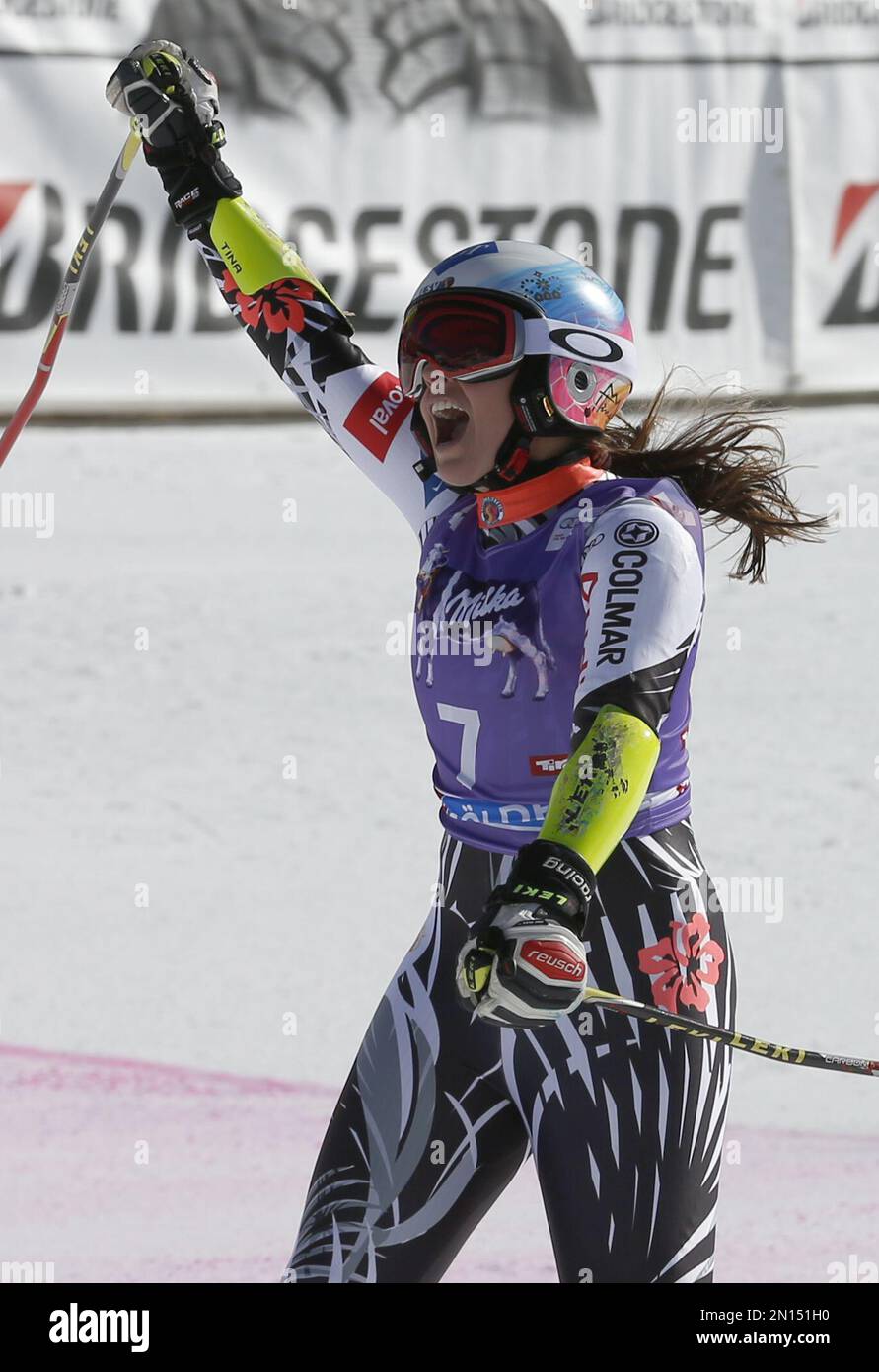Liechtenstein s Tina Weirather Celebrates Her Third Place In The Finish liechtenstein-s-tina-weirather-celebrates-her-third-place-in-the-finish