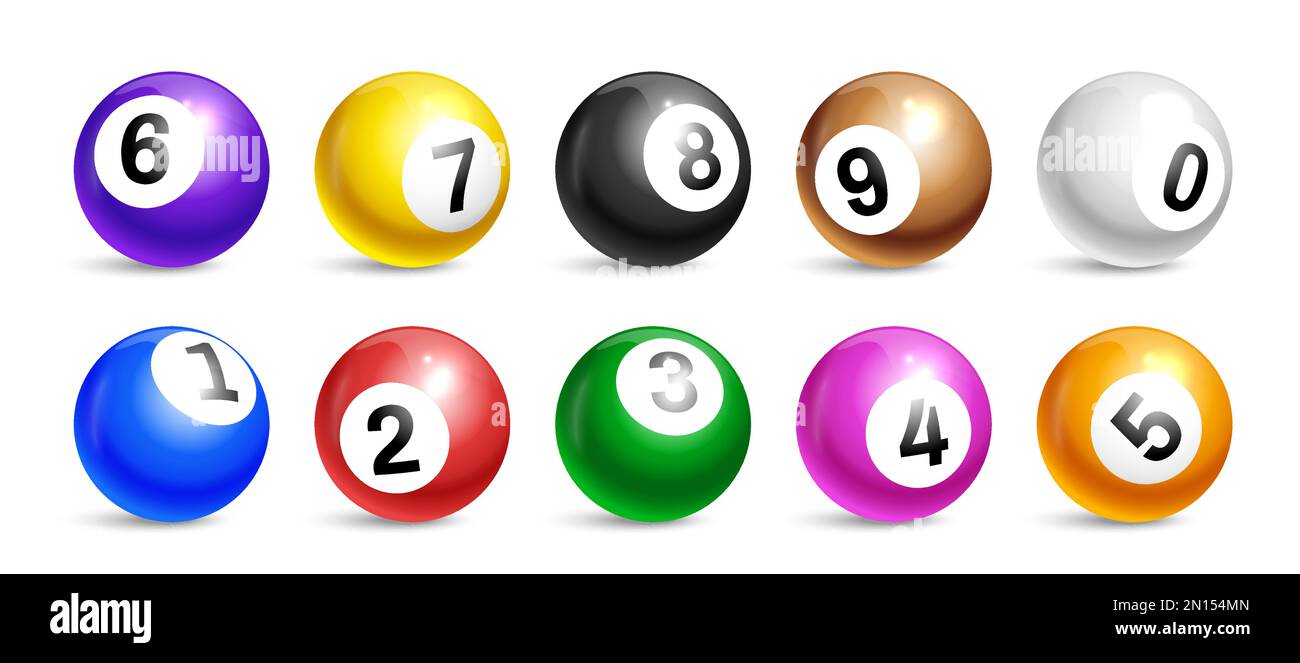 Realistic bingo lotto balls icon set round balls of different colors