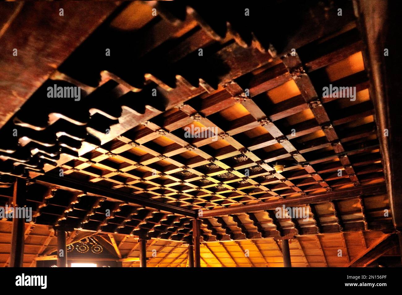 Decorative woodan ceiling of Padmanabhapuram Palace state Tamil Nadu