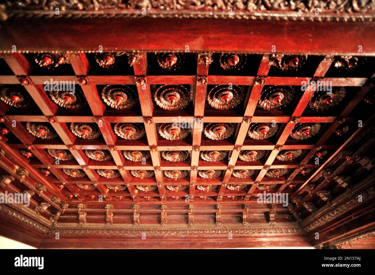 Decorative woodan ceiling of Padmanabhapuram Palace state Tamil Nadu