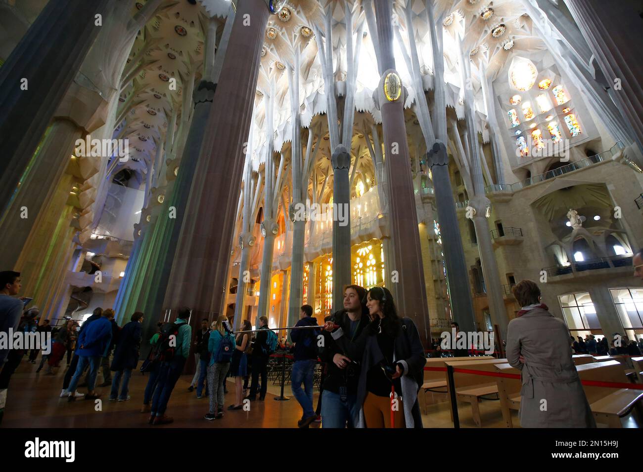 Visitors of the Sagrada Familia Basilica, designed by architect Antoni