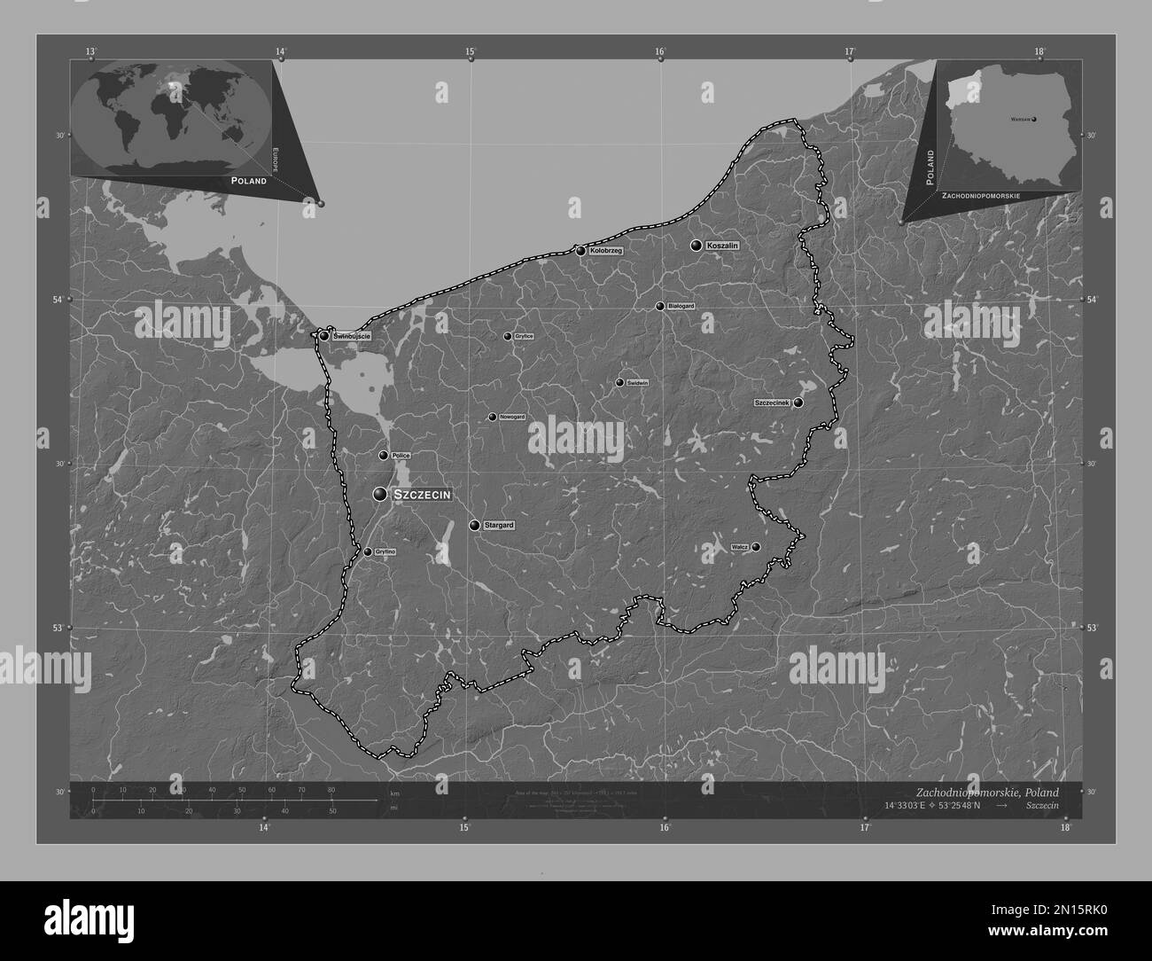 Zachodniopomorskie, voivodeshipprovince of Poland. Bilevel elevation
