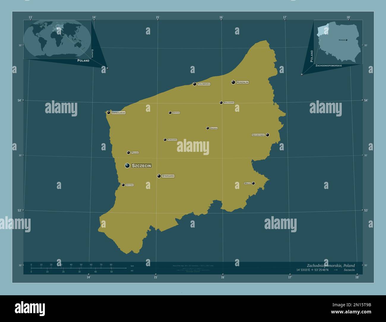 Zachodniopomorskie, voivodeshipprovince of Poland. Solid color shape