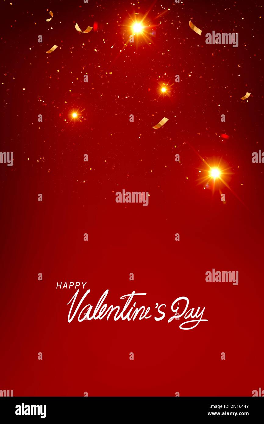 Red background with stars and ribbons for celebration. for Love story in valentine's day. Stock Photo