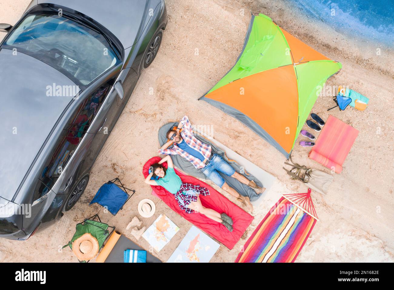 Aerial view couple lay hi-res stock photography and images - Alamy