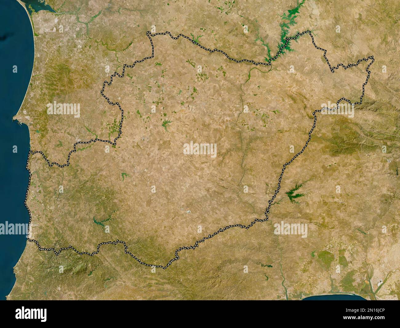 Beja, district of Portugal. Low resolution satellite map Stock Photo