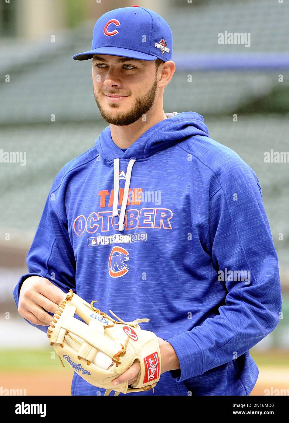 Chicago Cubs third baseman Kris Bryant during a workout in preparation