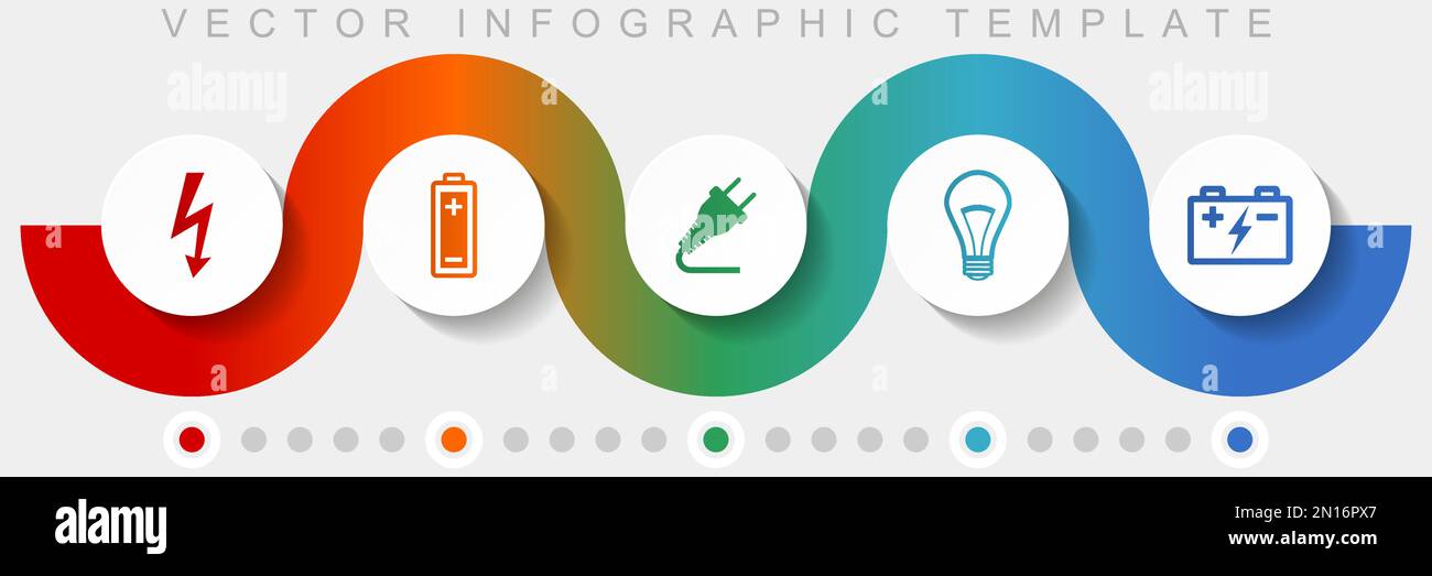 Power and energy infographic vector template with icon set, miscellaneous icons such as bolt, battery, plug and light bulb for webdesign and mobile ap Stock Vector