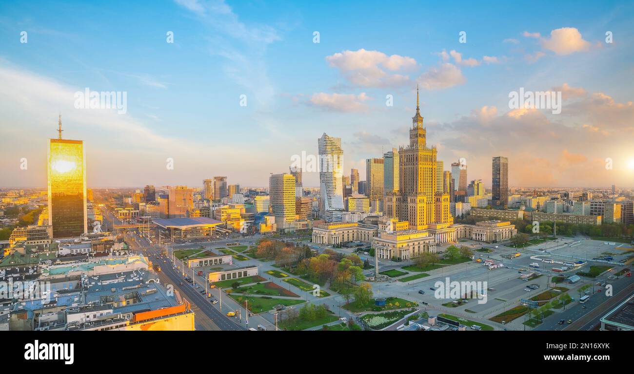 Aerial photo of Warsaw city downtown skyline cityscape in Poland at ...