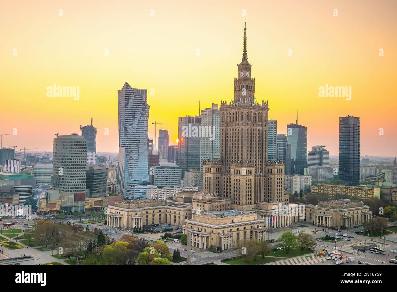 Aerial photo of Warsaw city downtown skyline cityscape in Poland at ...