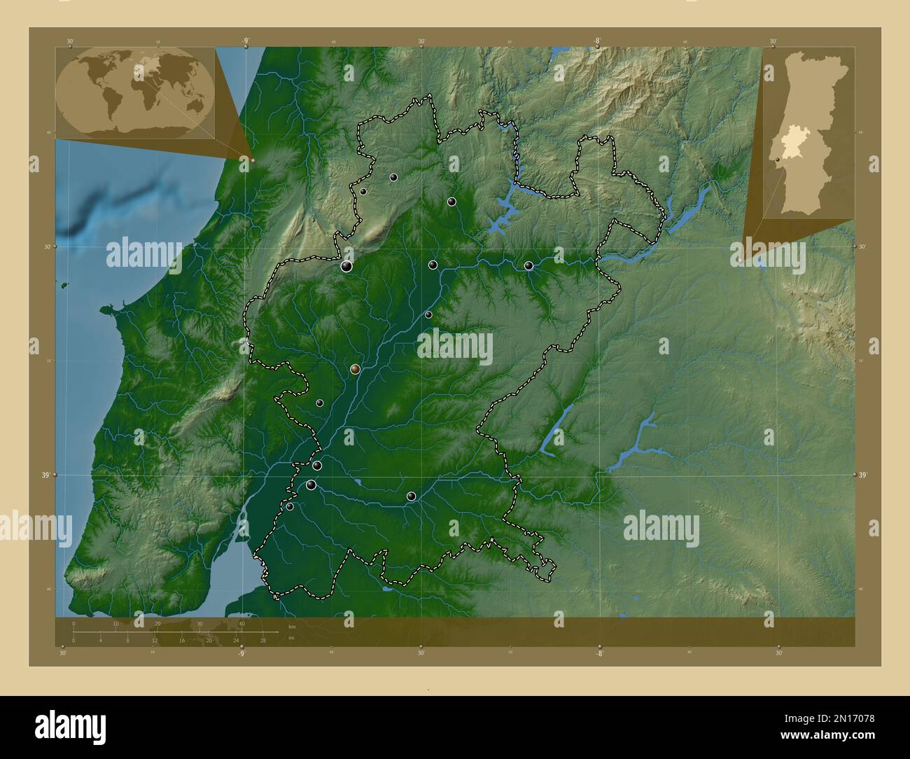 Detailed elevation map of Portugal with cities, Portugal