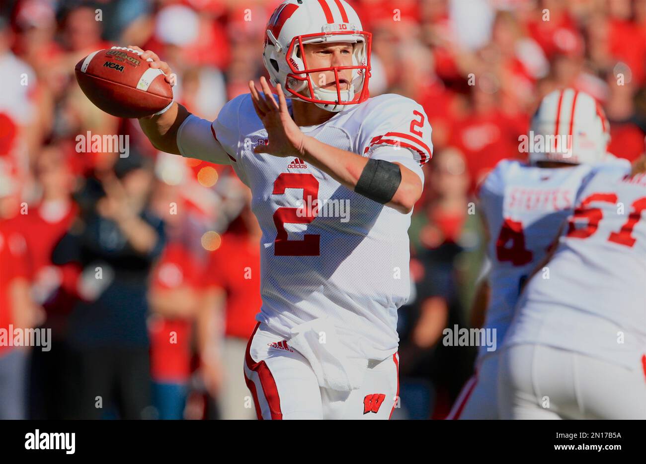 Wisconsin quarterback Joel Stave (2) throws during the first half of an
