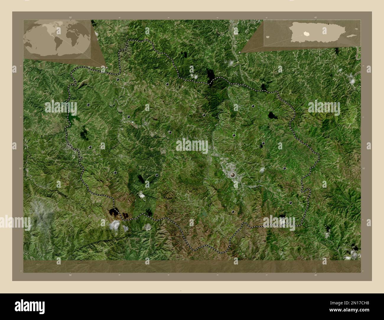 Adjuntas, municipality of Puerto Rico. High resolution satellite map