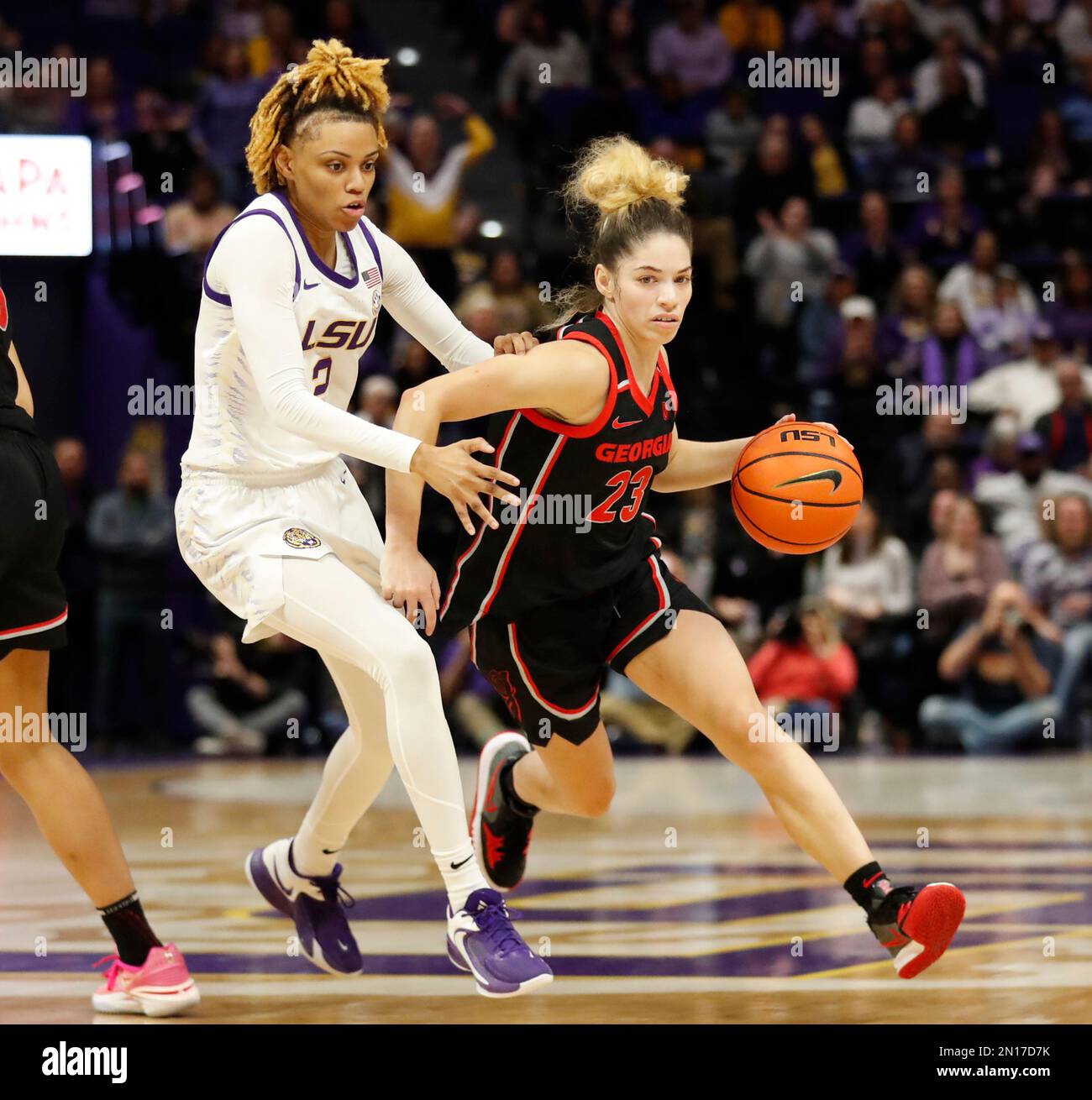 Lady Bulldogs guard Alisha Lewis (23) tries to drive past LSU