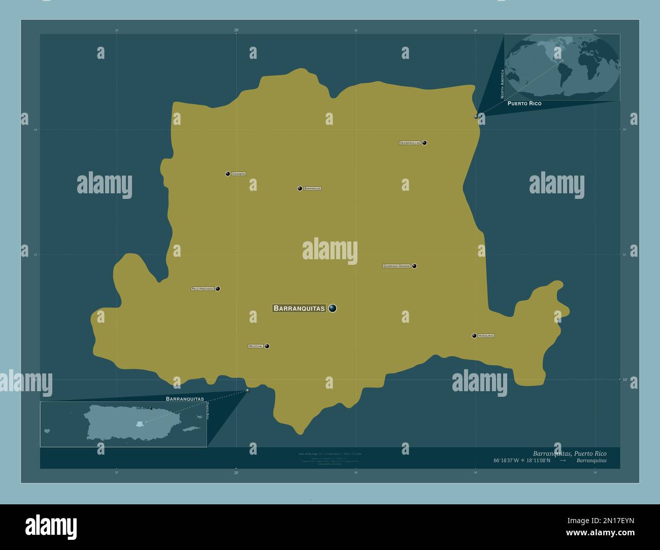 Pr Map Color Barranquitas, municipality of Puerto Rico. Solid color shape. Locations ...