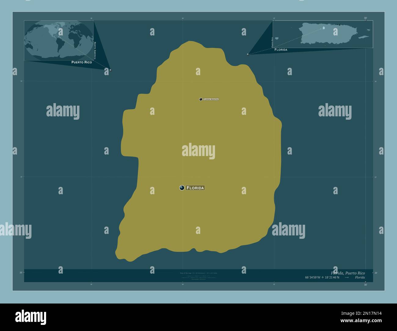 Florida, municipality of Puerto Rico. Solid color shape. Locations and ...