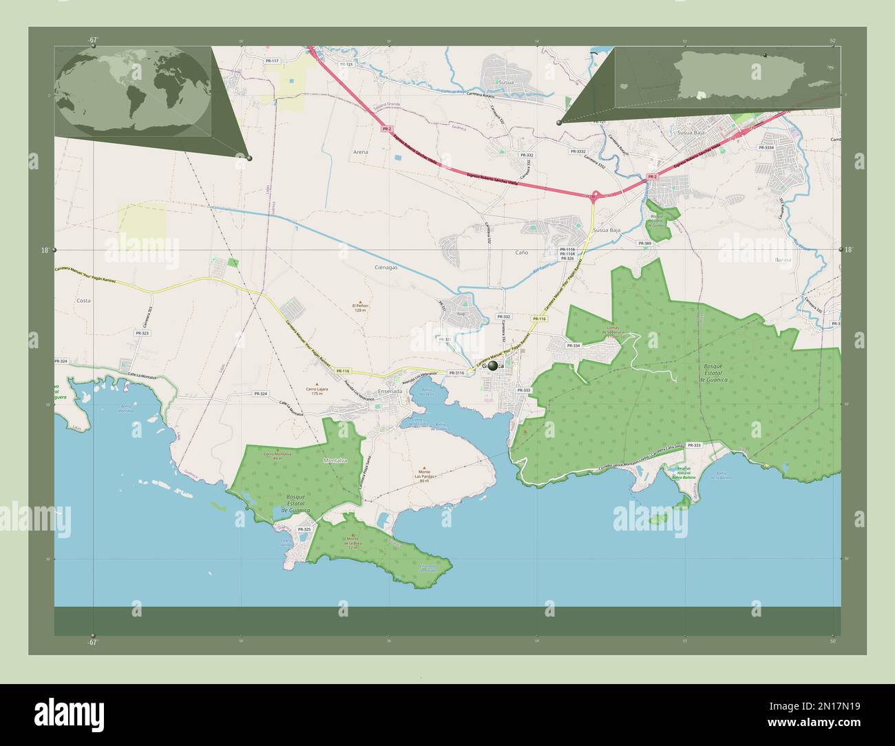 Guanica, municipality of Puerto Rico. Open Street Map. Corner auxiliary