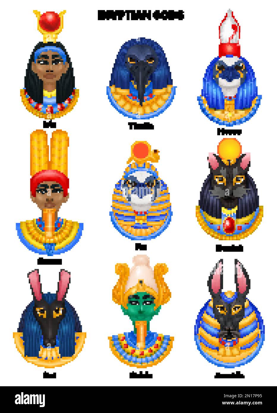 Egyptian gods set with isolated avatars of anubis osiris isis amon ra and other mythical creatures vector illustration Stock Vector