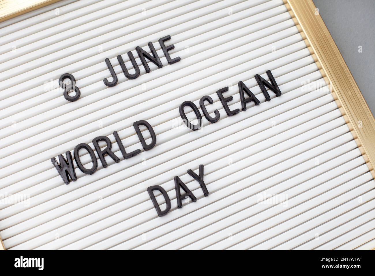 world ocean day 8 June on letterboard with grey background Stock Photo