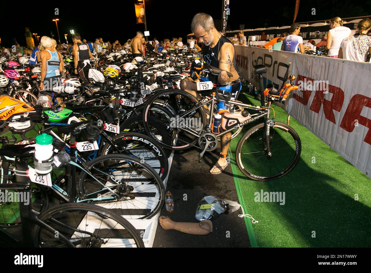 Bilateral amputee Hector Picard prepares his bike before the start of