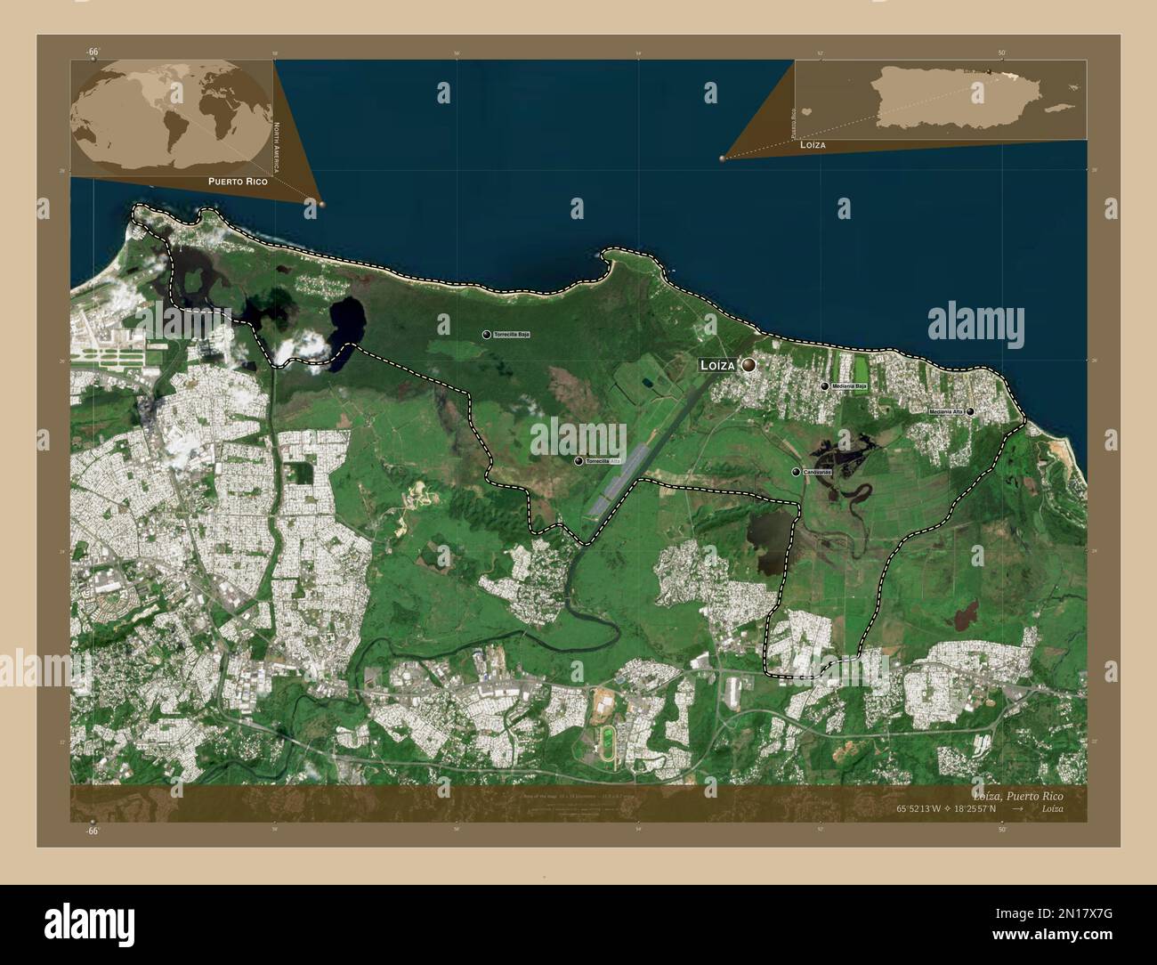 Loiza, municipality of Puerto Rico. Low resolution satellite map
