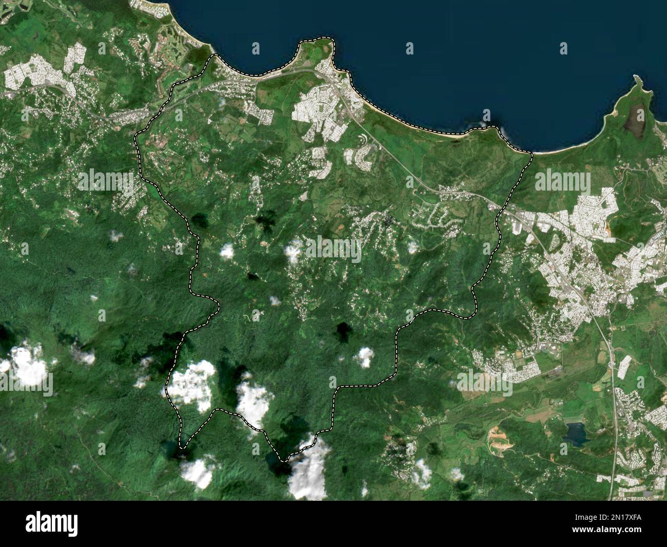 Luquillo, municipality of Puerto Rico. Low resolution satellite map Stock Photo
