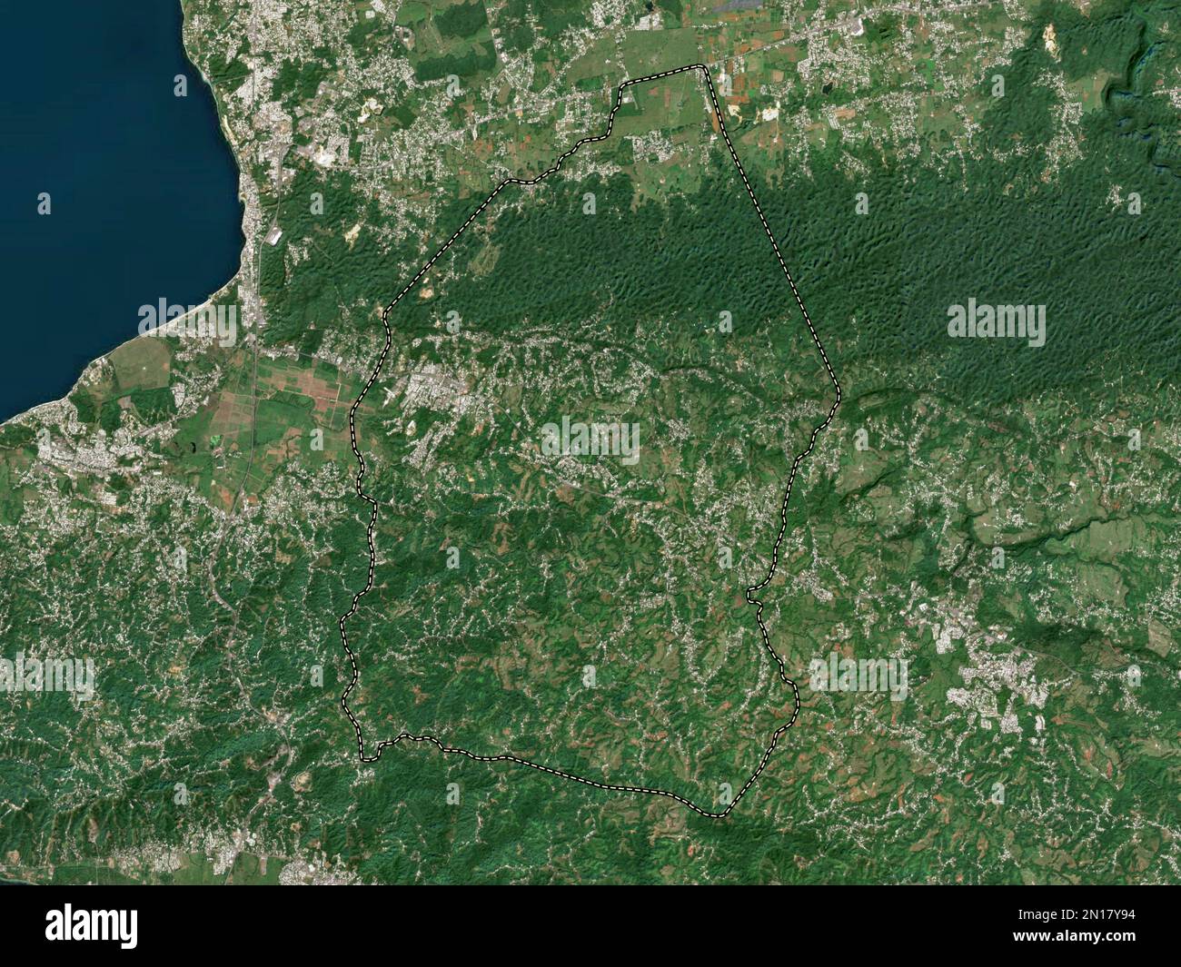 Moca, municipality of Puerto Rico. Low resolution satellite map Stock