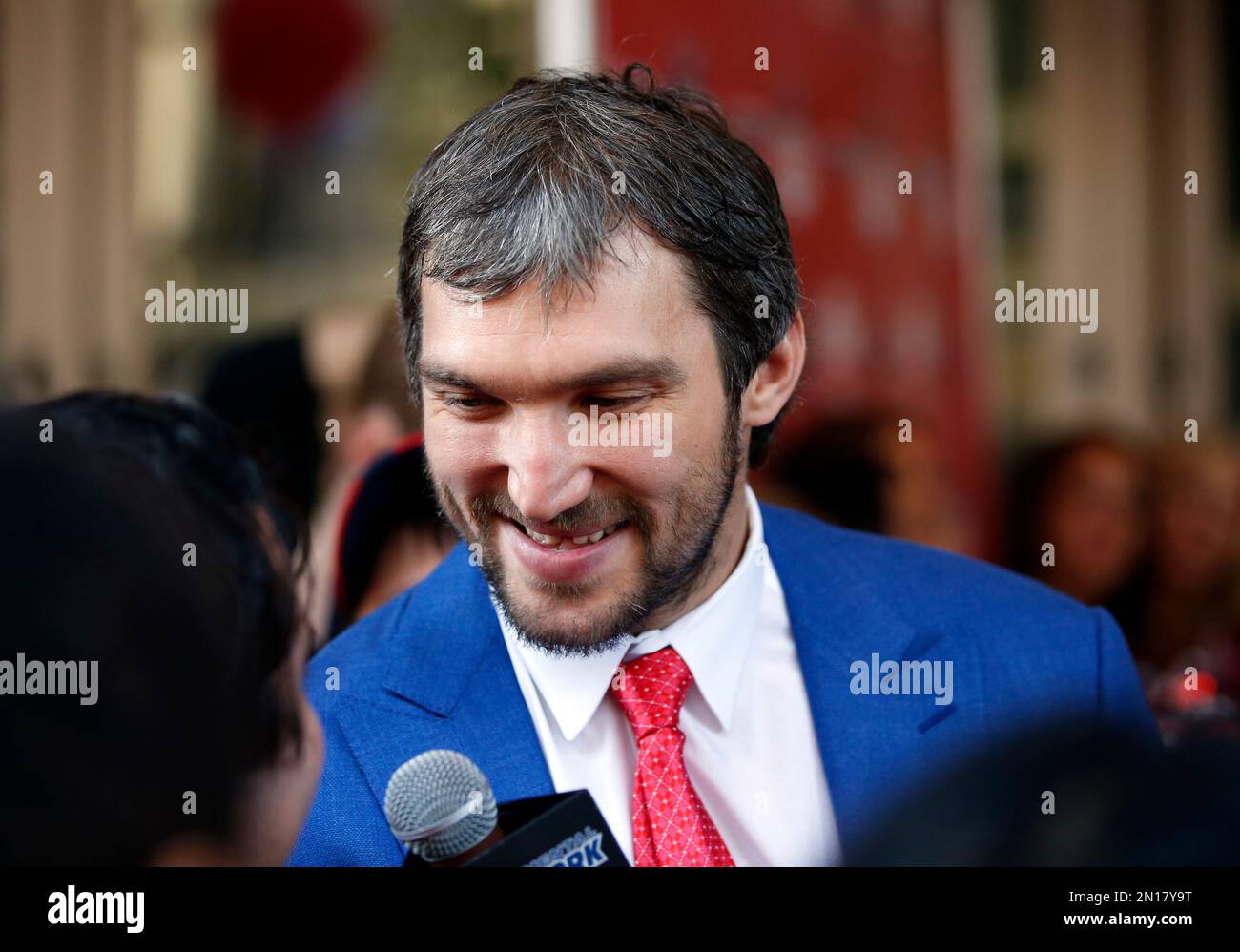 Washington Capitals left wing Alex Ovechkin (8), from Russia, talks