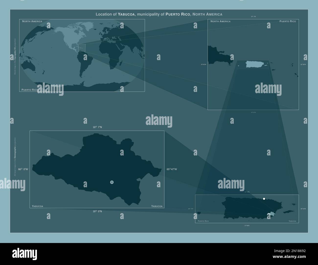 Yabucoa, municipality of Puerto Rico. Diagram showing the location of the region on largerscale