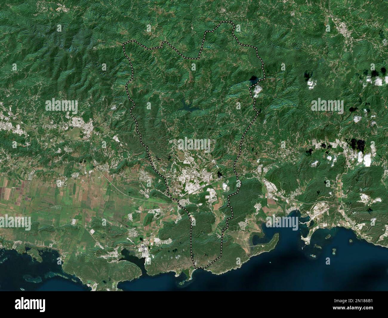 Yauco, municipality of Puerto Rico. Low resolution satellite map Stock