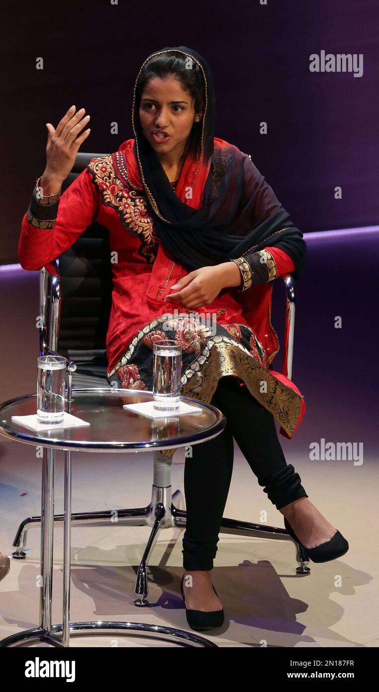 Afghan rapper Sonita Alizadeh speaks during the Women in the World ...