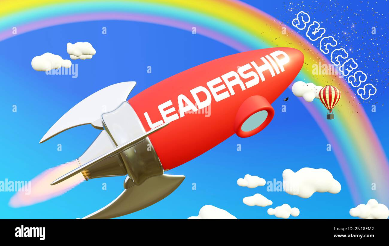 Leadership lead to achieving success in business and life. Cartoon ...