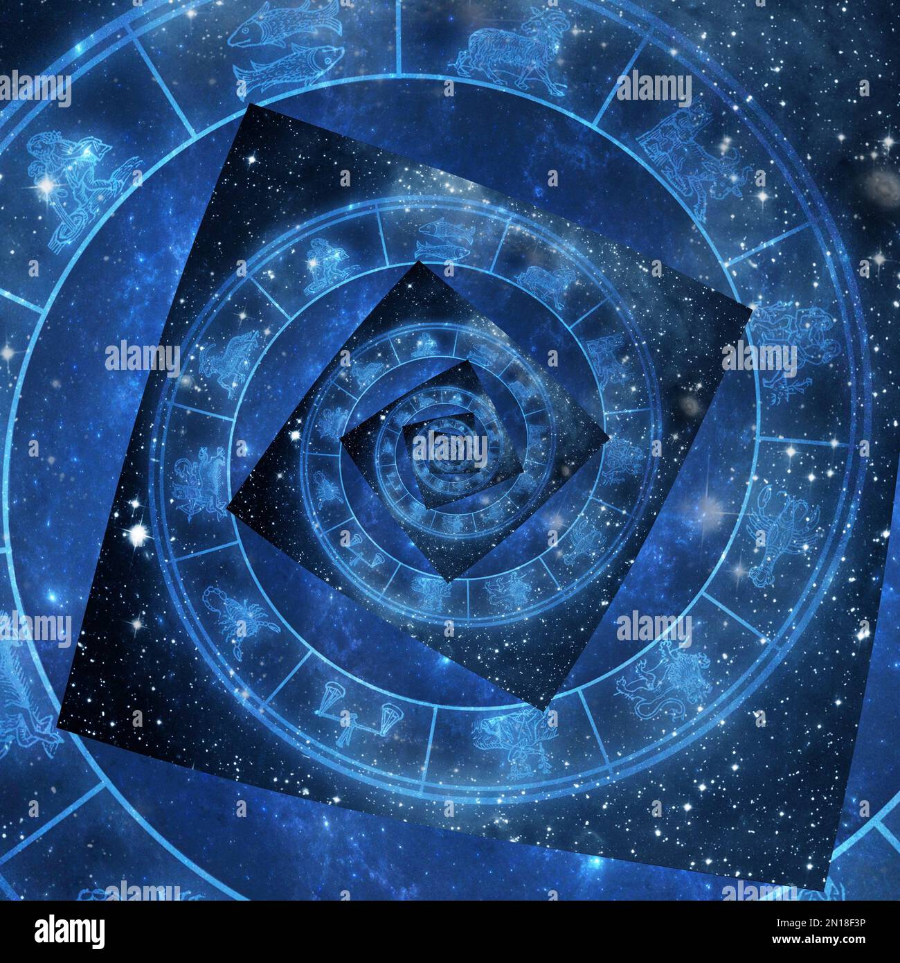 astrology spiral with zodiac signs Stock Photo